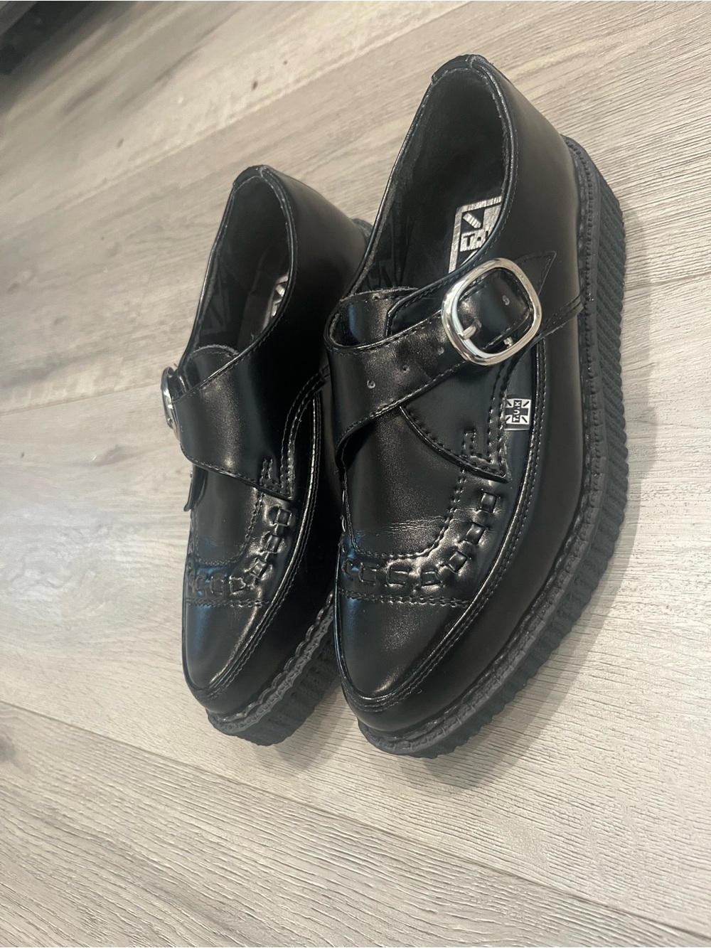 T.U.K Black Leather Buckle Creeper Loafers - Picture 5 of 10